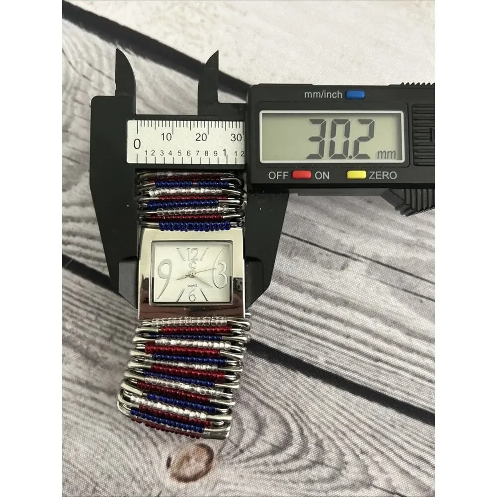Charming Charlie Silver Tone Red White And Blue Band Women’s Quartz Watch